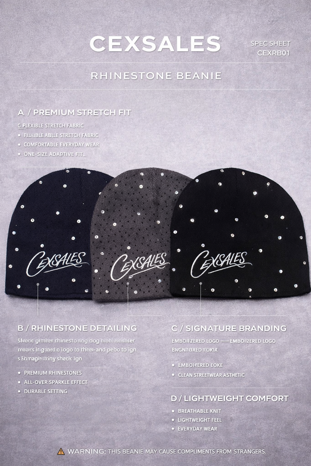 CEX (CoteExotic) Rhinestone beanie